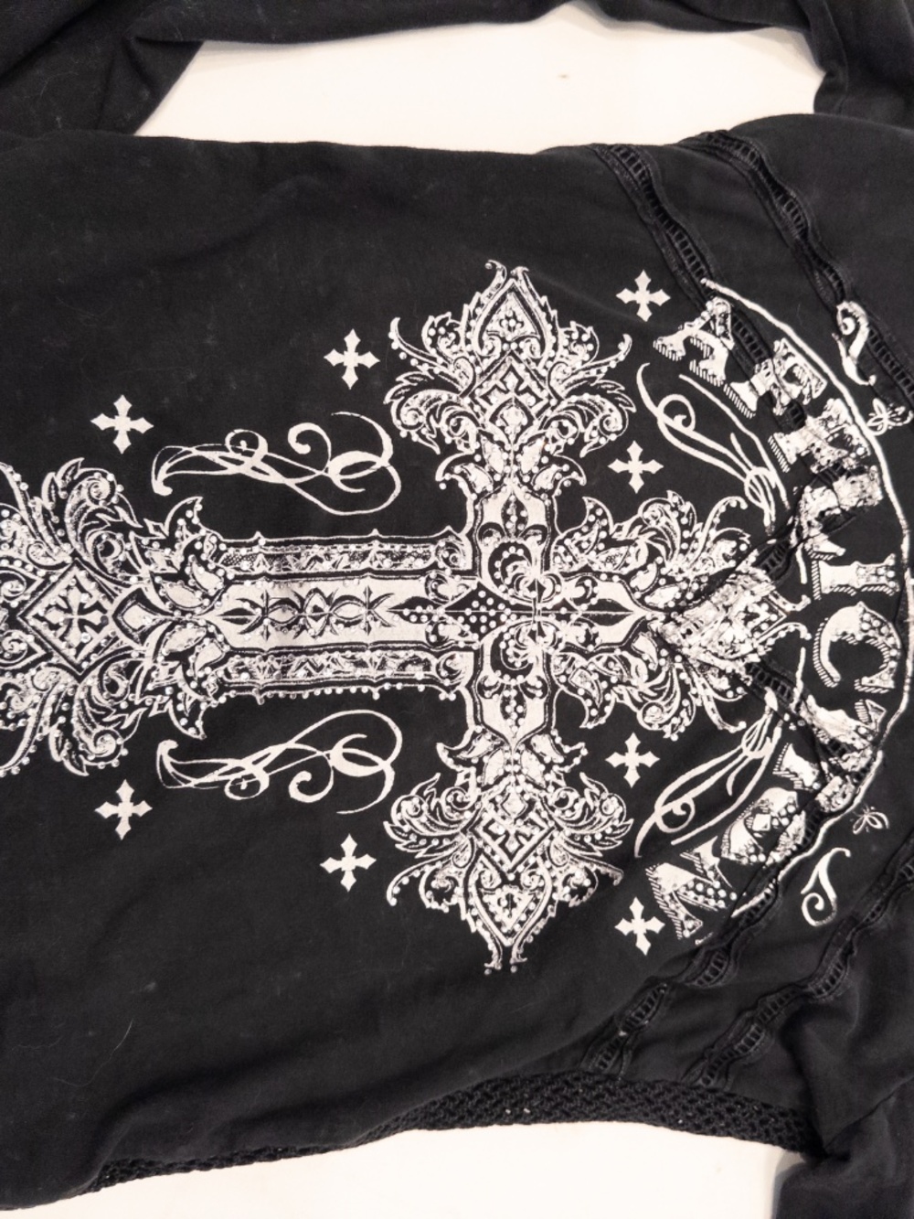 Y2k affliction graphic t shirt cross graphic fishnet back size medium - Picture 5 of 5